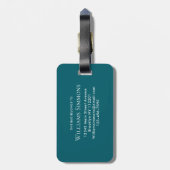Dunkles Teal-Gold-Monogramm-Skript Stylischer Name Gepäckanhänger (Rückseite vertikal)