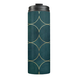 Dunkles Teal, goldene Kreise Wasserfarbe. Thermosbecher