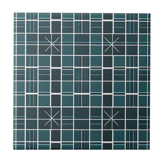 Dunkles Teal-Rastermuster Sternenexplosion-Akzent Fliese (Vorderseite)