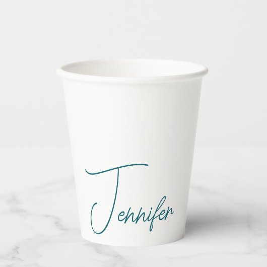Dunkles Teal-Trend Modern Minimalist Handgeschrieb Pappbecher (Vorderseite)
