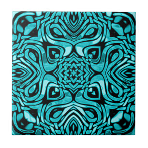 Dunkles Teal Türkis Blau Grün Ethnische Stammeskun Fliese