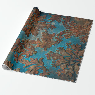 Dunkles Teal und Rost-Damaskus Geschenkpapier
