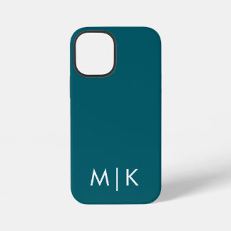 Dunkles Teal und Weiß Modernes Monogramm iPhone 12 Mini Hülle