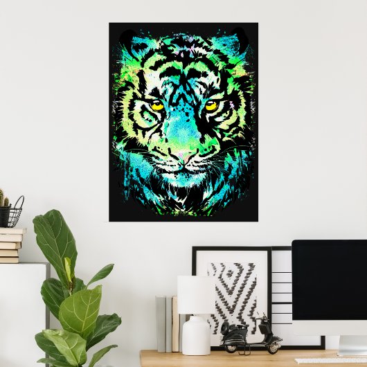 Dunkles Tiger Poster - farbenfrohe Tiger Eyes (Heimbüro)