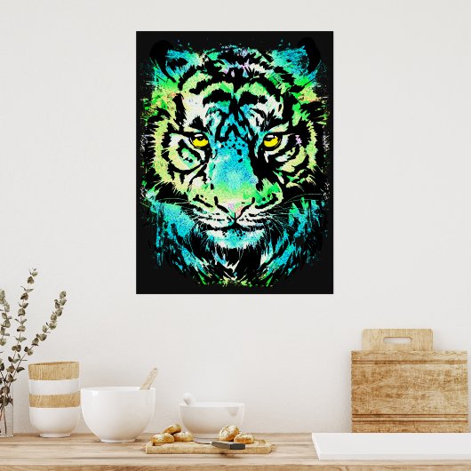 Dunkles Tiger Poster - farbenfrohe Tiger Eyes (Küche)