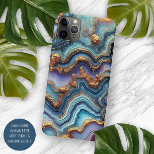 Dunkles Türkis Blau Lila Gold Marmor Kunstmuster Case-Mate iPhone Hülle