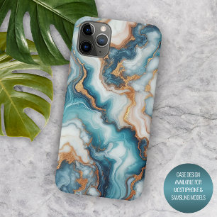 Dunkles Türkis Blaugrün Gold Marmor Kunst Muster Case-Mate iPhone Hülle