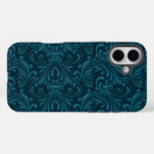 Dunkles Türkis-Blumen-Damaskusmuster Case-Mate iPhone Hülle (Rückseite (Horizontal))