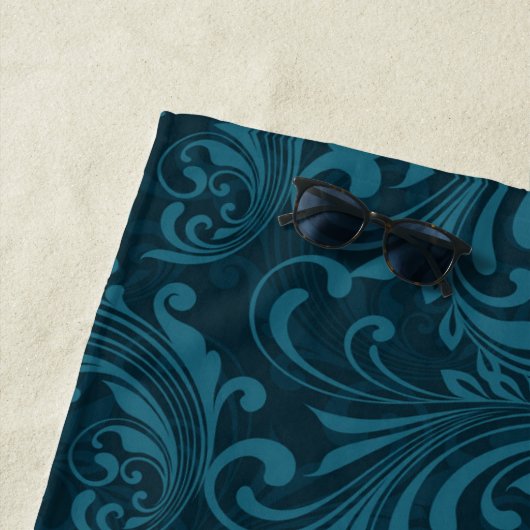 Dunkles Türkis-Blumendamaskus-Muster Strandtuch (Beispiel)