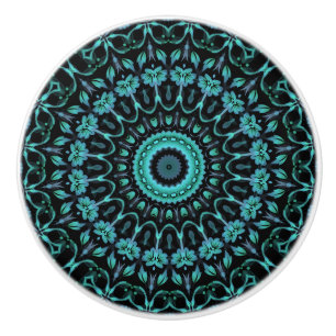 Dunkles Türkis Florales Mandala Keramikknauf