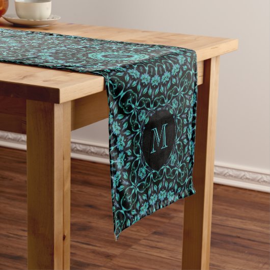 Dunkles Türkis-Mandala-Monogramm Mittelgroßer Tischläufer (Beispiel)