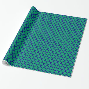 Dunkles Türkis-Marineblau-Marokkanisches Vierblatt Geschenkpapier