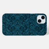 Dunkles Türkisblumen-Damaskusmuster Case-Mate iPhone Hülle (Rückseite (Horizontal))