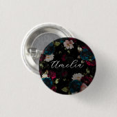 Dunkles Türkisrotes Florales Monogramm Button (Vorne & Hinten)