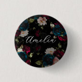 Dunkles Türkisrotes Florales Monogramm Button (Vorderseite)