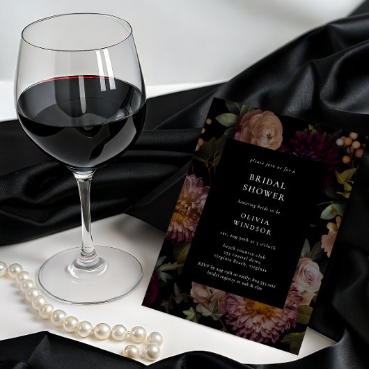 Dunkles und moody-gotisches Schwarzes Brautparty Einladung