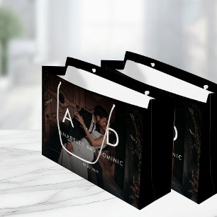 Dunkles verblassendes Foto und Monogramm Elegante Große Geschenktüte