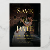 Dunkles verblassenes Foto Elegante Hochzeit Save t Folieneinladung (Vorderseite)