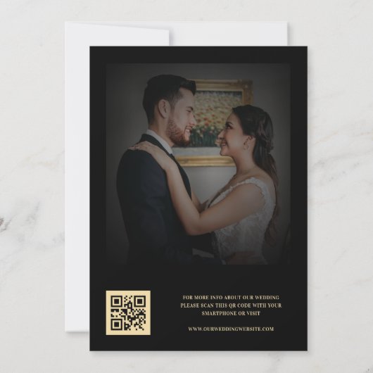 Dunkles verblasstes Foto Goldverdichter und QR-Cod Save The Date (Rückseite)