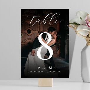 Dunkles verblasstes Foto & Monogramm Elegante schw Tischnummer