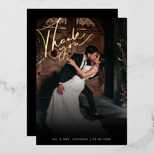 Dunkles verblasstes Foto Romantisches Schwarzes Da Folieneinladung (Vorderseite/Rückseite)