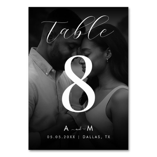 Dunkles verblasstes Foto und Monogramm Elegante Sc Tischnummer (Vorderseite)