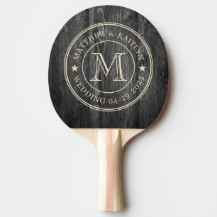 Dunkles verwittertes Holz Hochzeitsmonogramm Stern Tischtennis Schläger