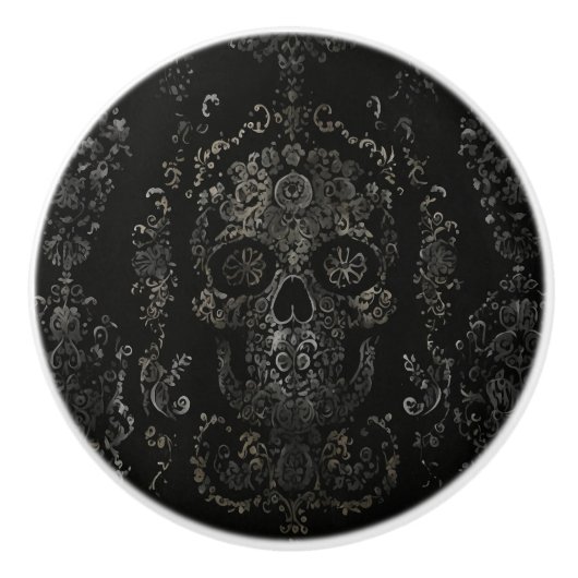 Dunkles Verziertes Schädeldesign Keramikknauf (Vorderseite)