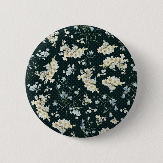 Dunkles vintage-Blumen-Wallpaper-Muster Button (Vorderseite)