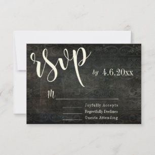 Dunkles Vintage-Design mit cremefarbener Typografi RSVP Karte