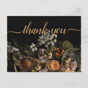 Dunkles Vintage-Orange Floral Danke Postca Postkarte
