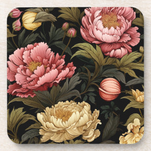 Dunkles Vintage-Pfingstrosen-Blumenmuster Getränkeuntersetzer