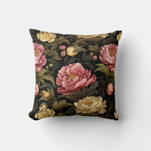 Dunkles Vintage-Pfingstrosen-Blumenmuster Kissen