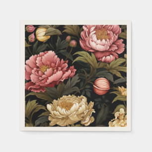 Dunkles Vintages Peony Floral Gemustert Paper Serviette