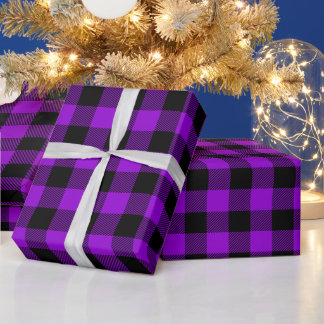 Dunkles Violett und schwarzer Büffel-Karo Geschenkpapier