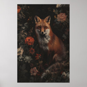 Dunkles Wald Rotfuchs Kunstgemälde, Cottagecore Poster