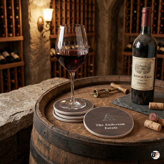 Dunkles Walnussholz-Monogramm Familienanwesen Maßa Getränkeuntersetzer