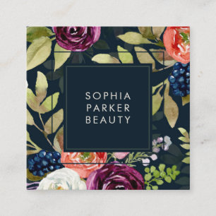 Dunkles Wasserfarben-Blumen-Boho-Muster Social M Quadratische Visitenkarte