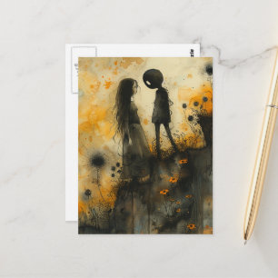 Dunkles Wasserfarben-Paar in Liebe Postkarte
