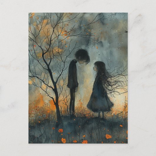 Dunkles Wasserfarbenpaar in Liebe Postkarte (Vorderseite)