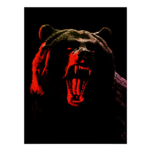 Dunkles Wildbärporträt in dramatischer Beleuchtung Poster