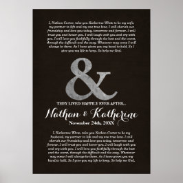 Dunkles Wood & Silver Wedding Vows glücklich immer Poster