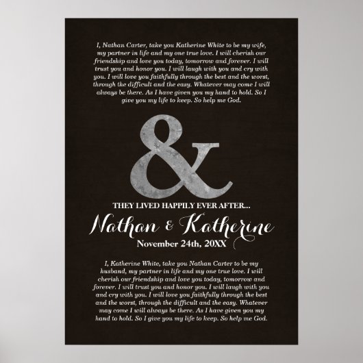 Dunkles Wood & Silver Wedding Vows glücklich immer Poster (Vorne)