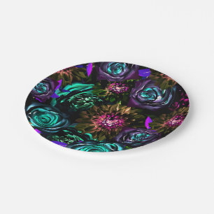 Dunkles Wunderland Fette Glamour Blumen Blumen Par Pappteller