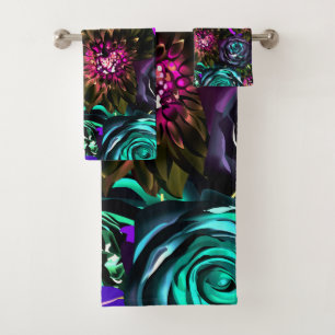Dunkles Wunderland Fette Glamour Blumen Blüten Badhandtuch Set