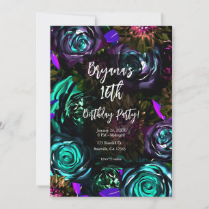 Dunkles Wunderland Kühner Glamour Floral Blumen Pa Einladung