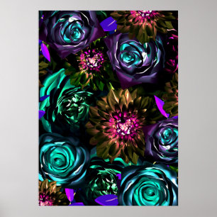 Dunkles Wunderland Kühner Glamour Floral Blumen Poster