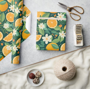 Dunkles Zitrusenhain-Blumengeschenk Geschenkpapier
