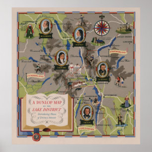 Dunlop Karte des See-Bezirkes, England Poster