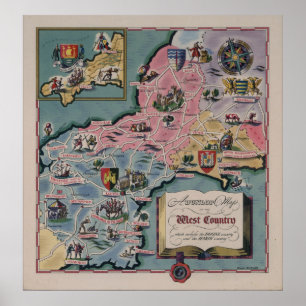Dunlop Karte des Westlandes, England Poster